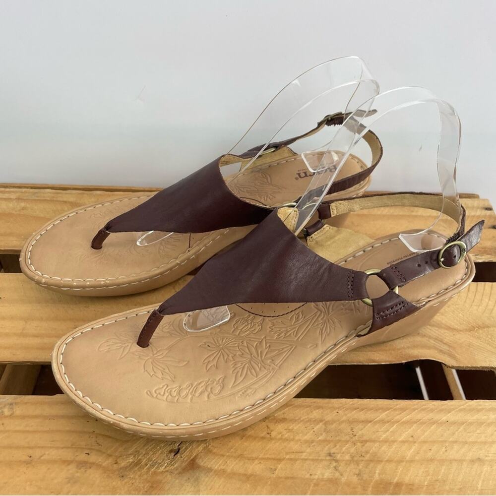 Born Galley Cliffside brown leather sling back wedge heels size 11